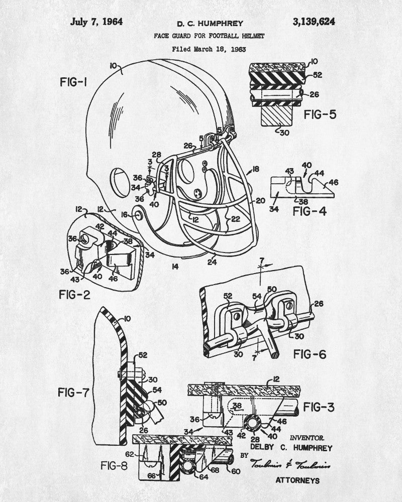 Football Helmet Patent Print Sports Blueprint Man Cave Poster