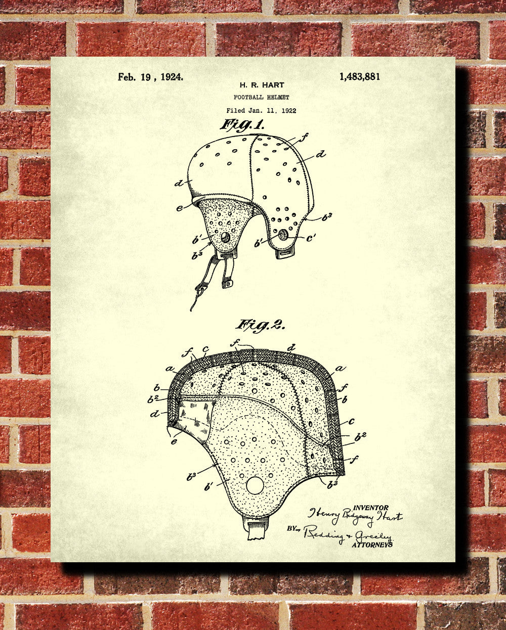 Football Helmet Patent Print Man Cave Poster Sports Blueprint