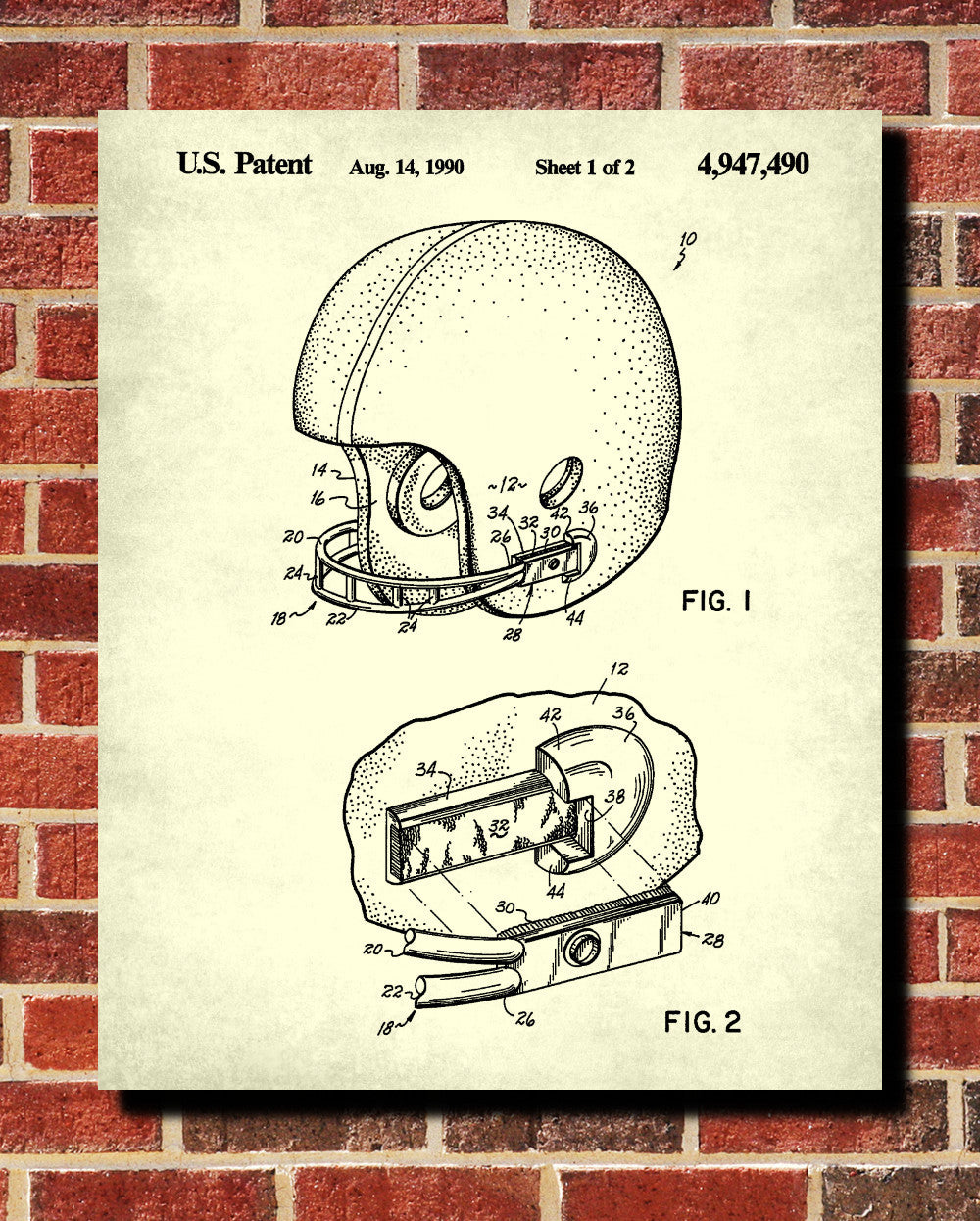 Football Helmet Patent Print Man Cave Poster Sports Blueprint