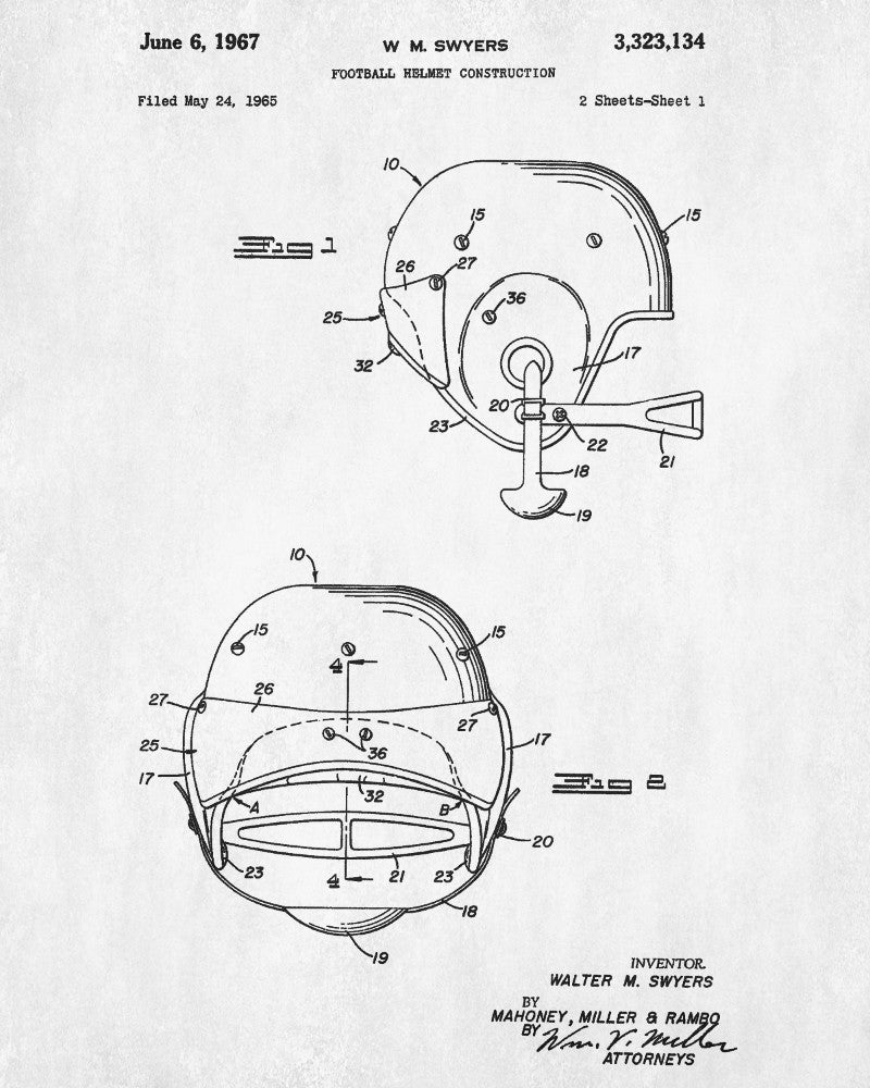 Football Helmet Patent Print Man Cave Poster Sports Blueprint