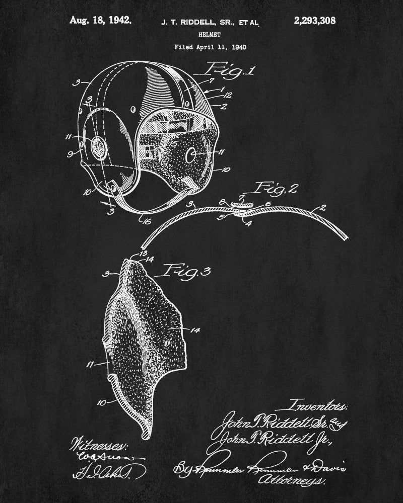 Football Helmet Patent Print Man Cave Poster Sports Blueprint