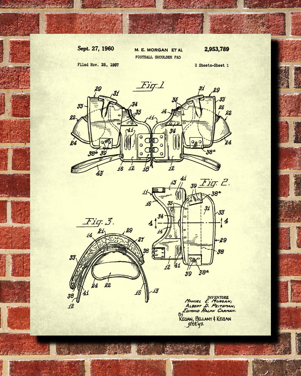 Football Pads Patent Print Sports Blueprint Man Cave Poster - OnTrendAndFab