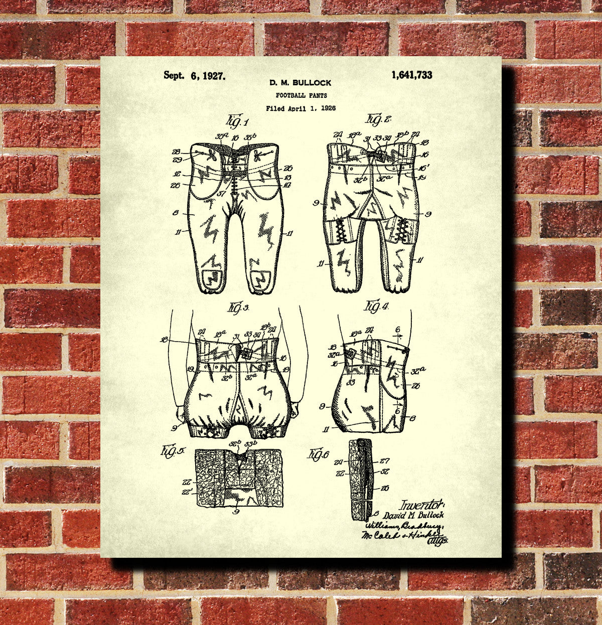 Football Pants Patent Print Man Cave Poster Sport Blueprint