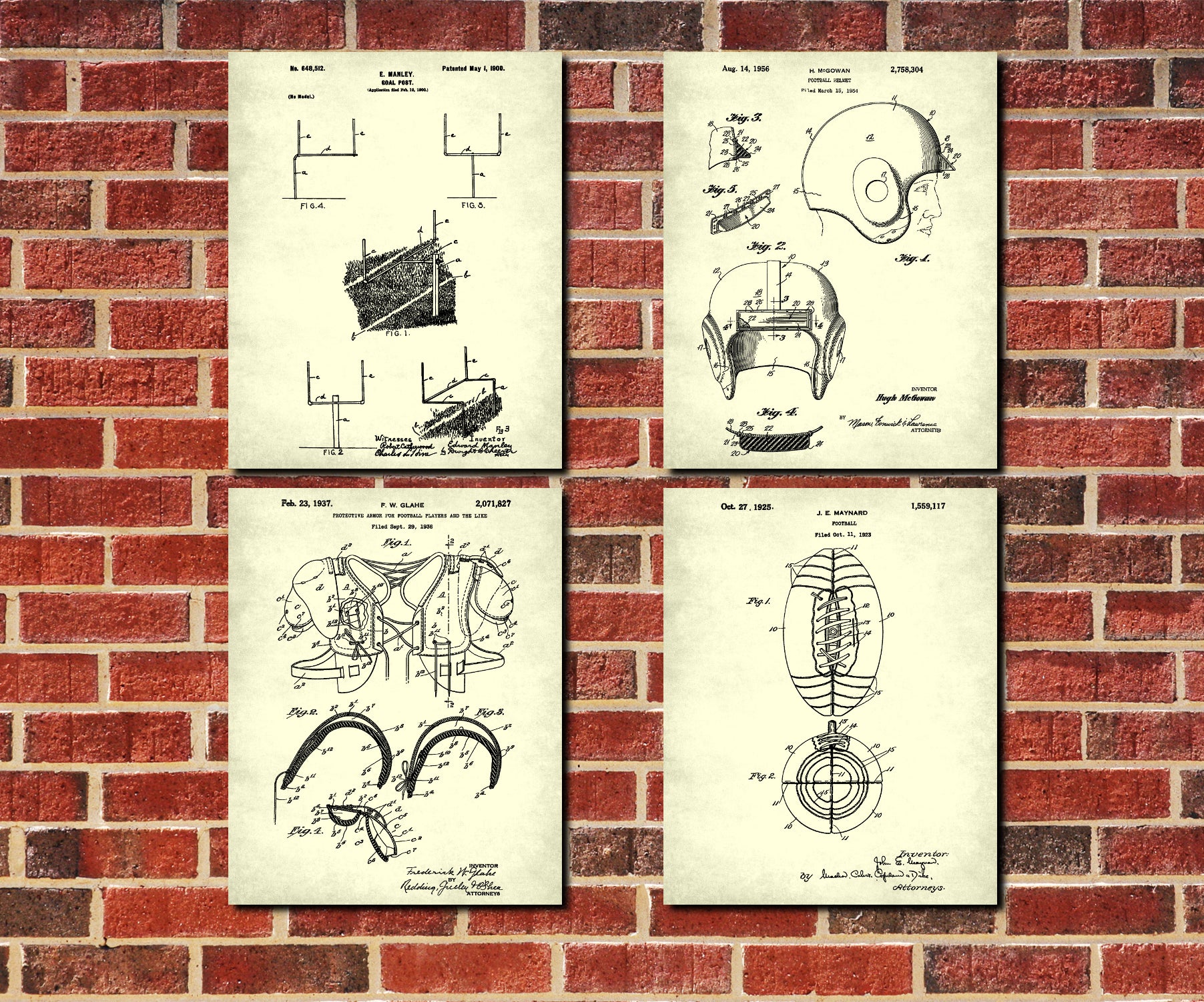 Football Patent Prints Set 4 Sports Blueprint Posters