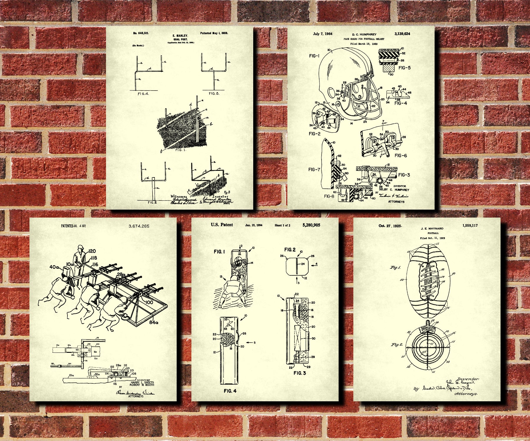 Football Patent Prints Set 5 Sports Blueprint Posters