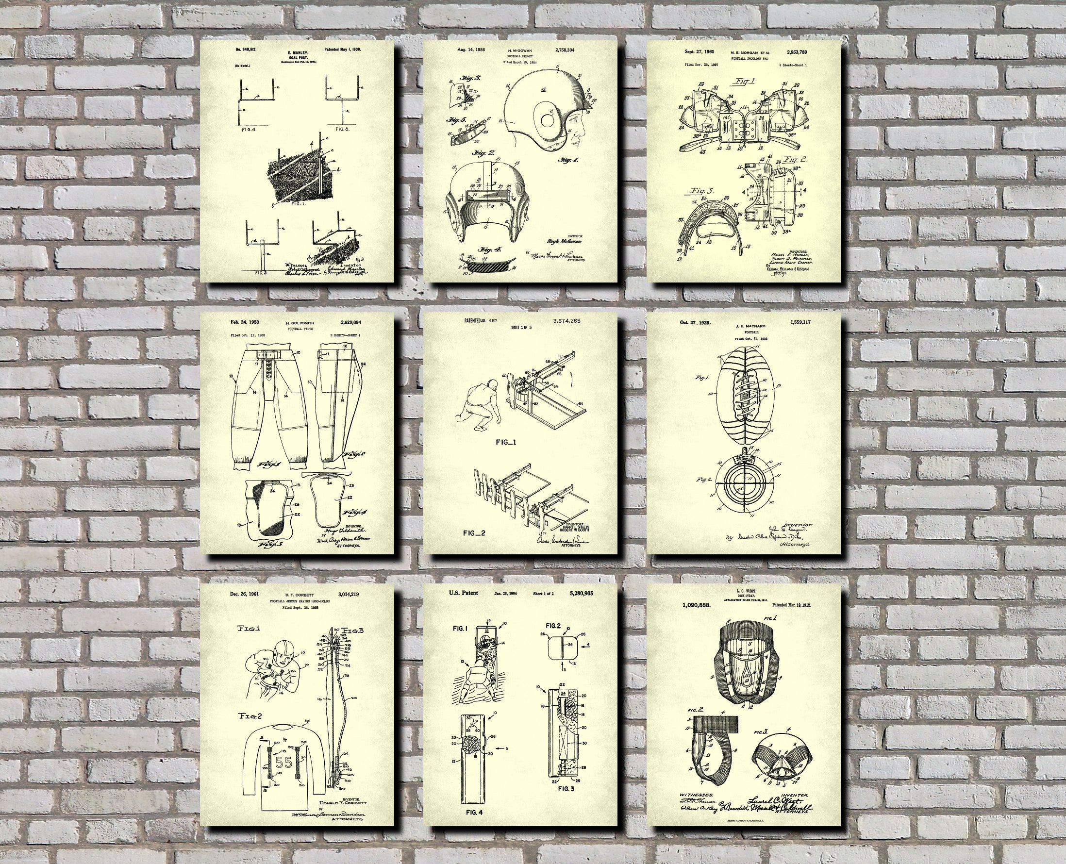 Football Patent Prints Set 9 Football Posters