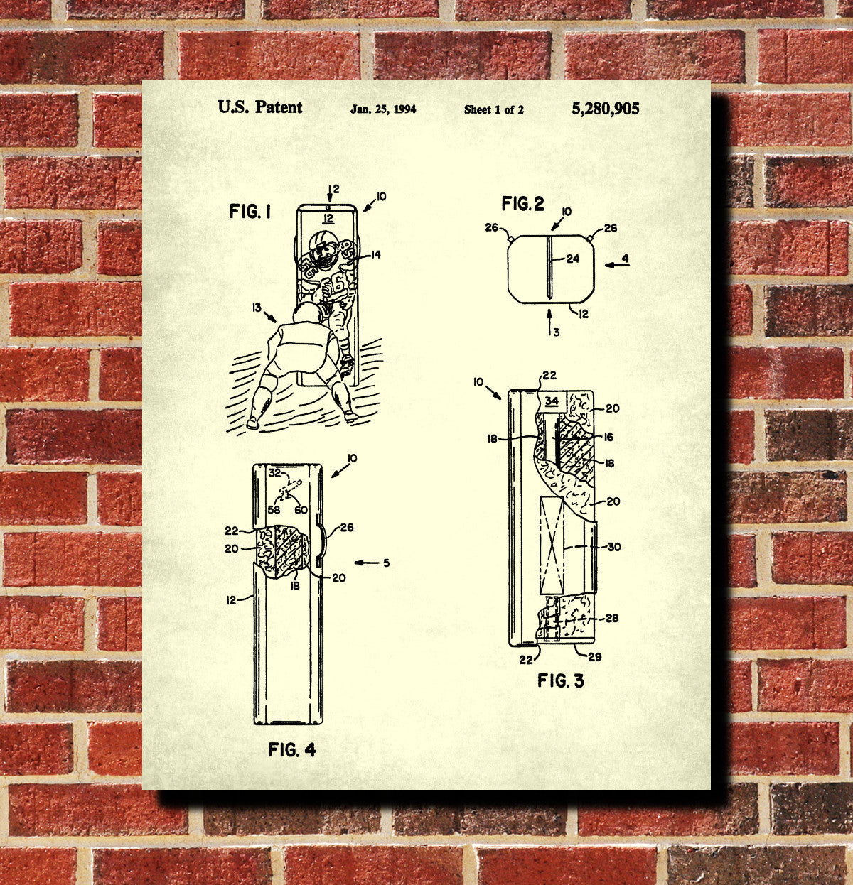 Football Patent Print Tackling Dummy Blueprint Sports Poster