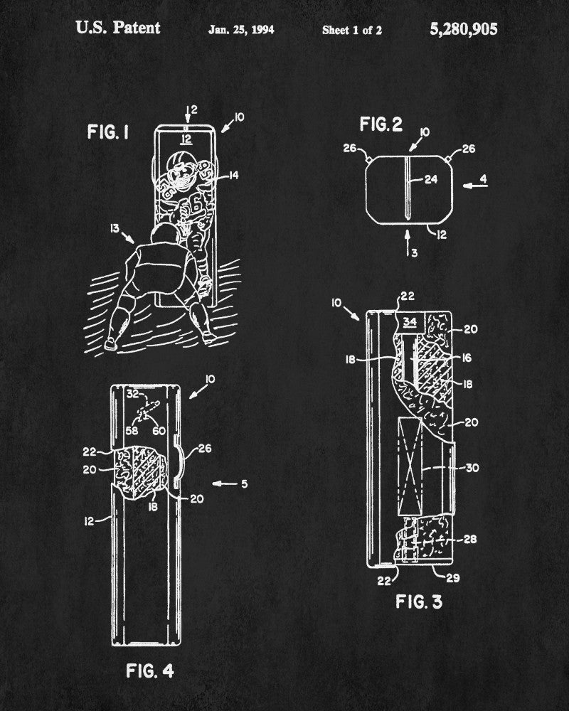 Football Patent Print Tackling Dummy Blueprint Sports Poster