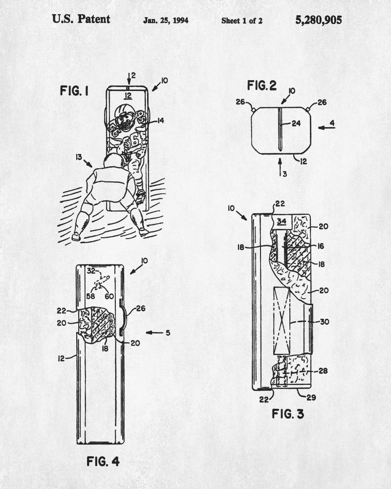 Football Patent Print Tackling Dummy Blueprint Sports Poster