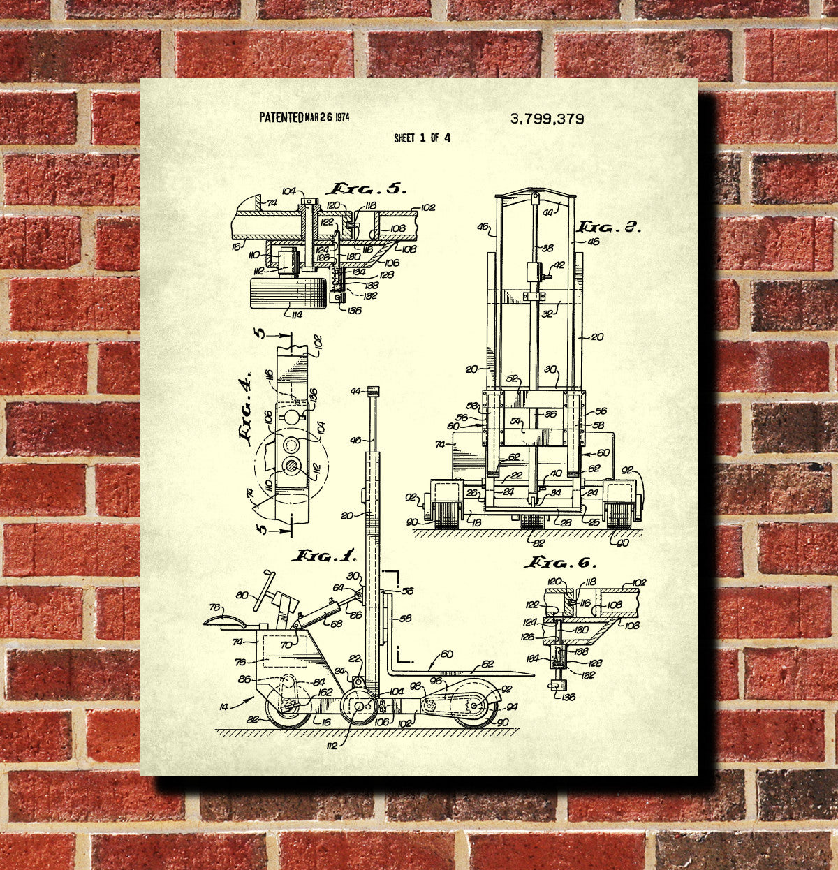 Forklift Patent Print Warehouse Lifting Equipment Office Poster