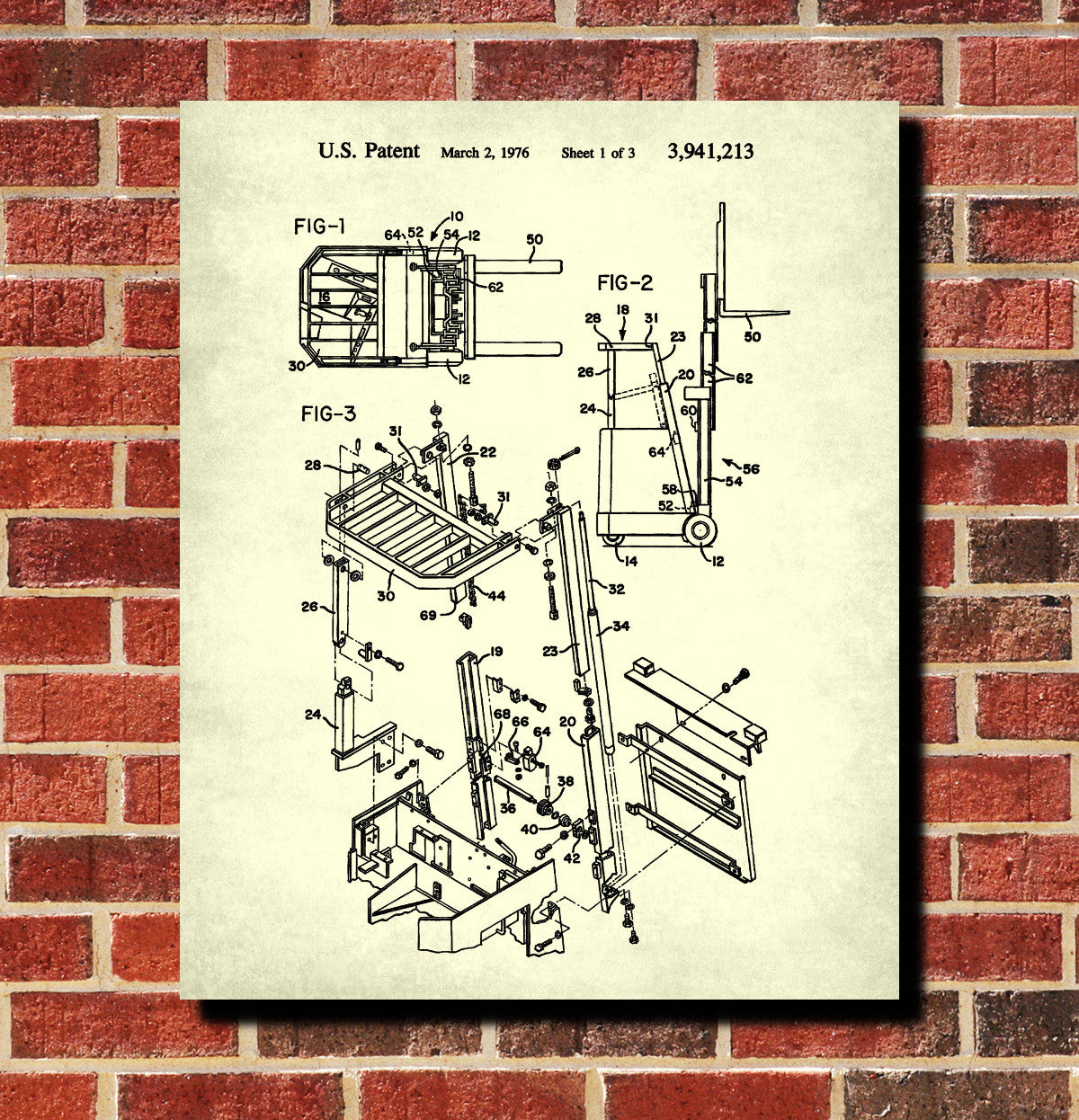 Forklift Patent Print Warehouse Equipment Office Poster