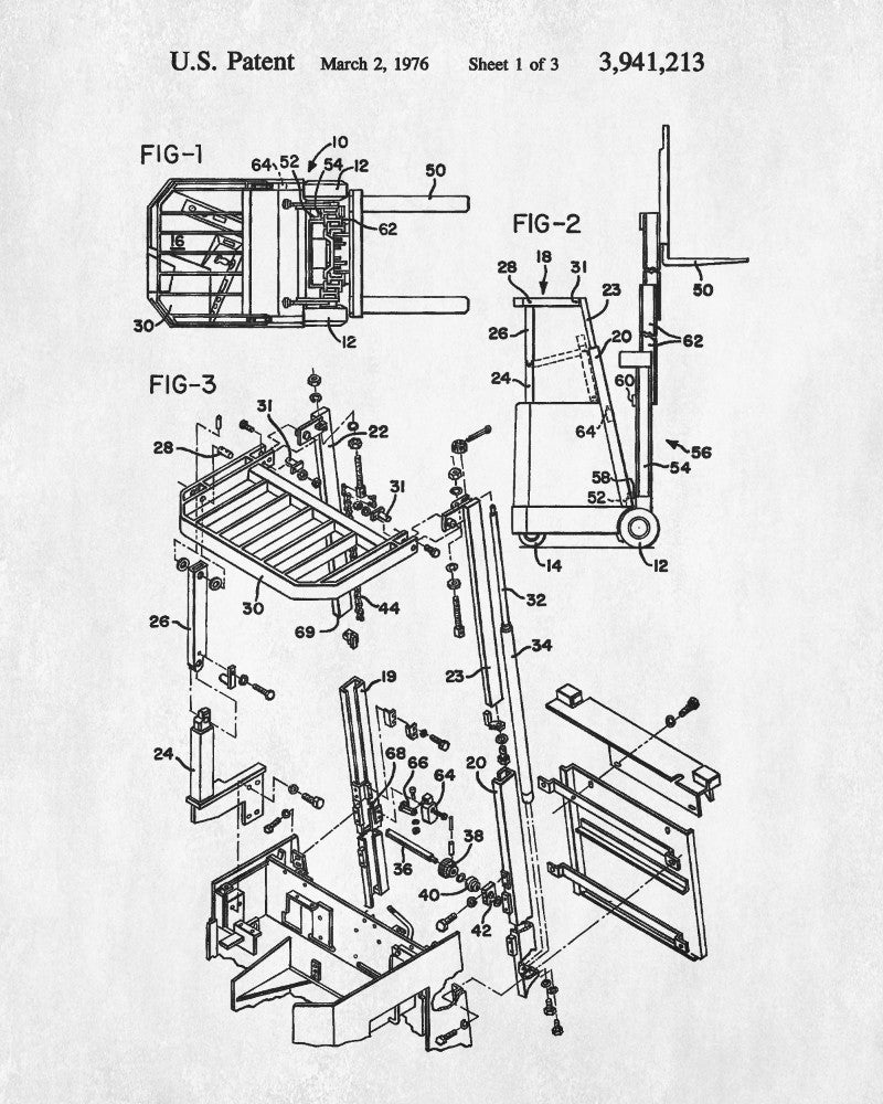 Forklift Patent Print Warehouse Equipment Office Poster