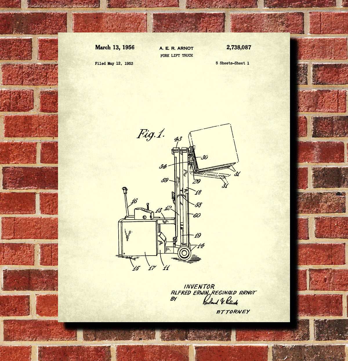 Forklift Patent Print Handling Equipment Office Poster