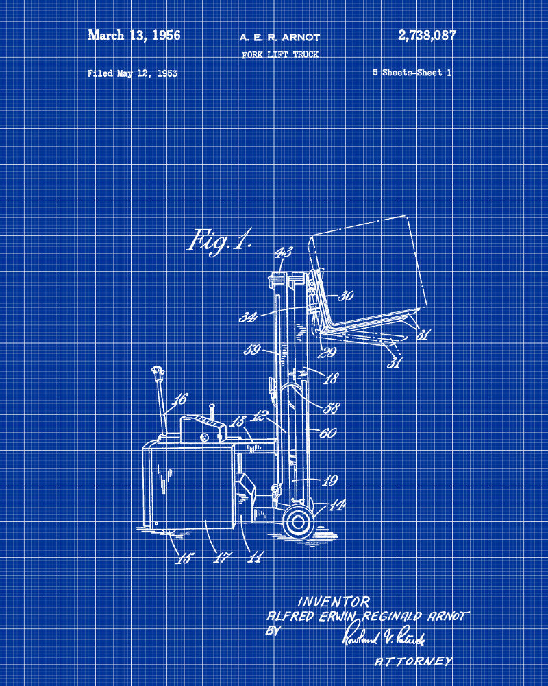 Forklift Patent Print Handling Equipment Office Poster