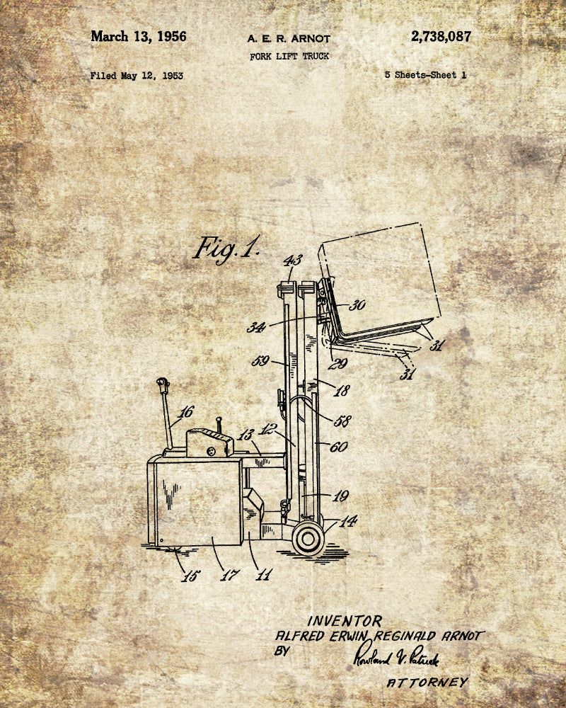 Forklift Patent Print Handling Equipment Office Poster