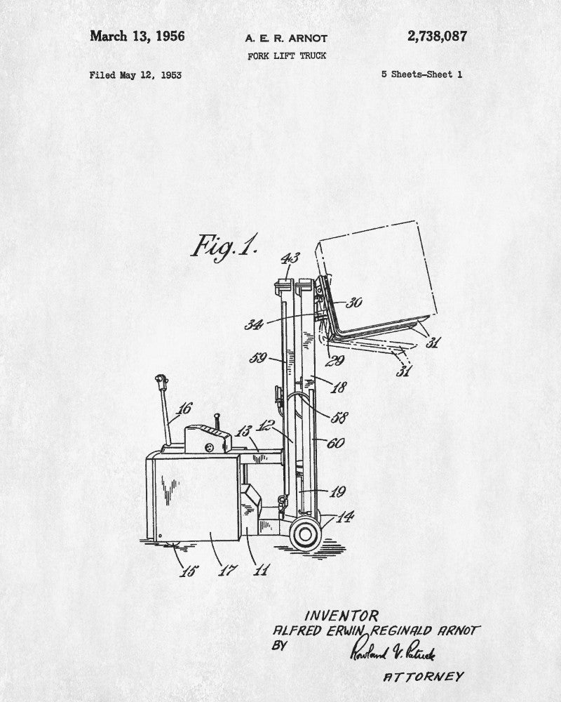 Forklift Patent Print Handling Equipment Office Poster