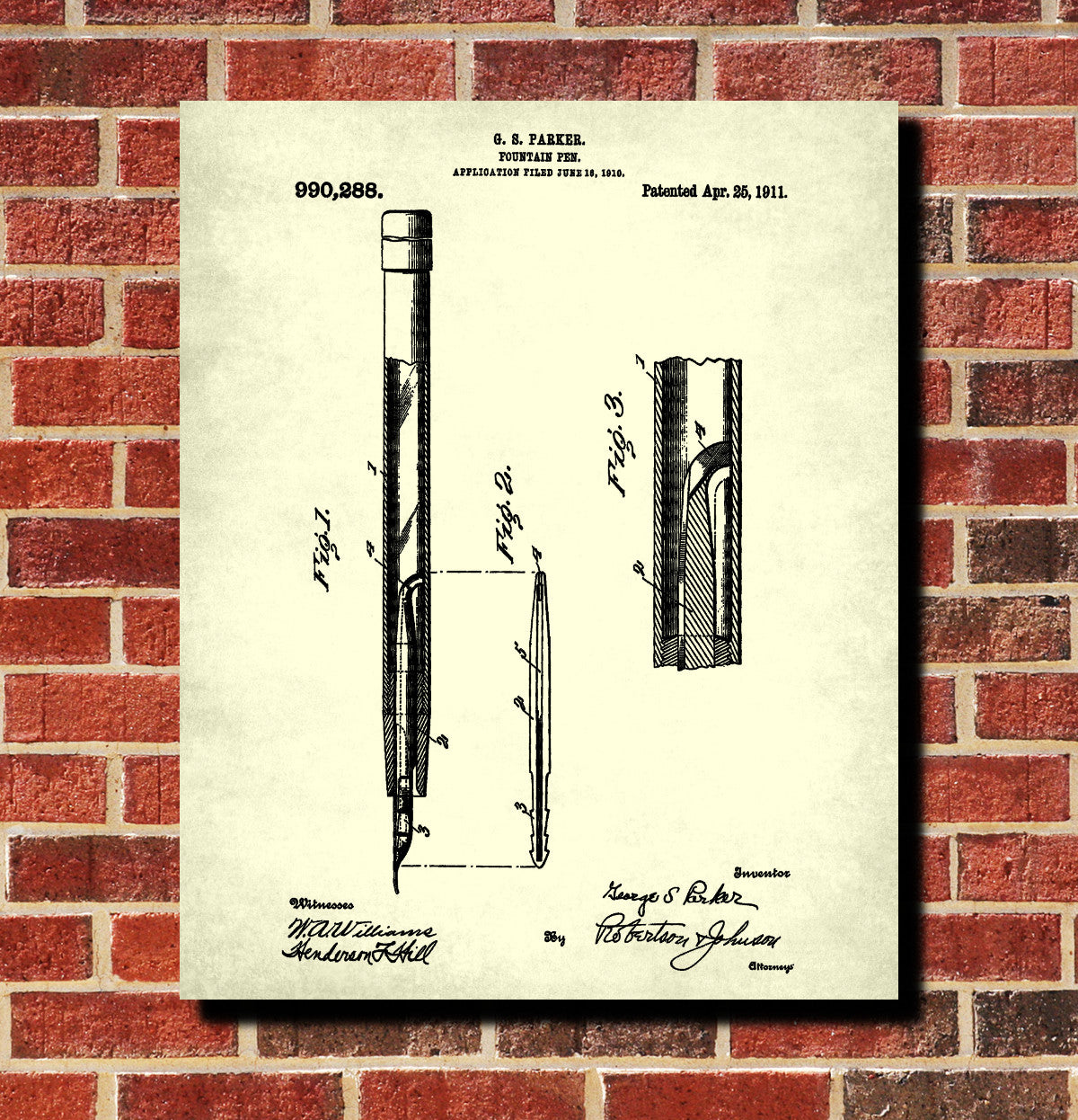 Fountain Pen Patent Print Office Study Blueprint Poster