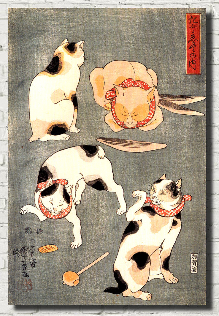 Utagawa Kuniyoshi, Japanese Fine Art Print, Four Cats