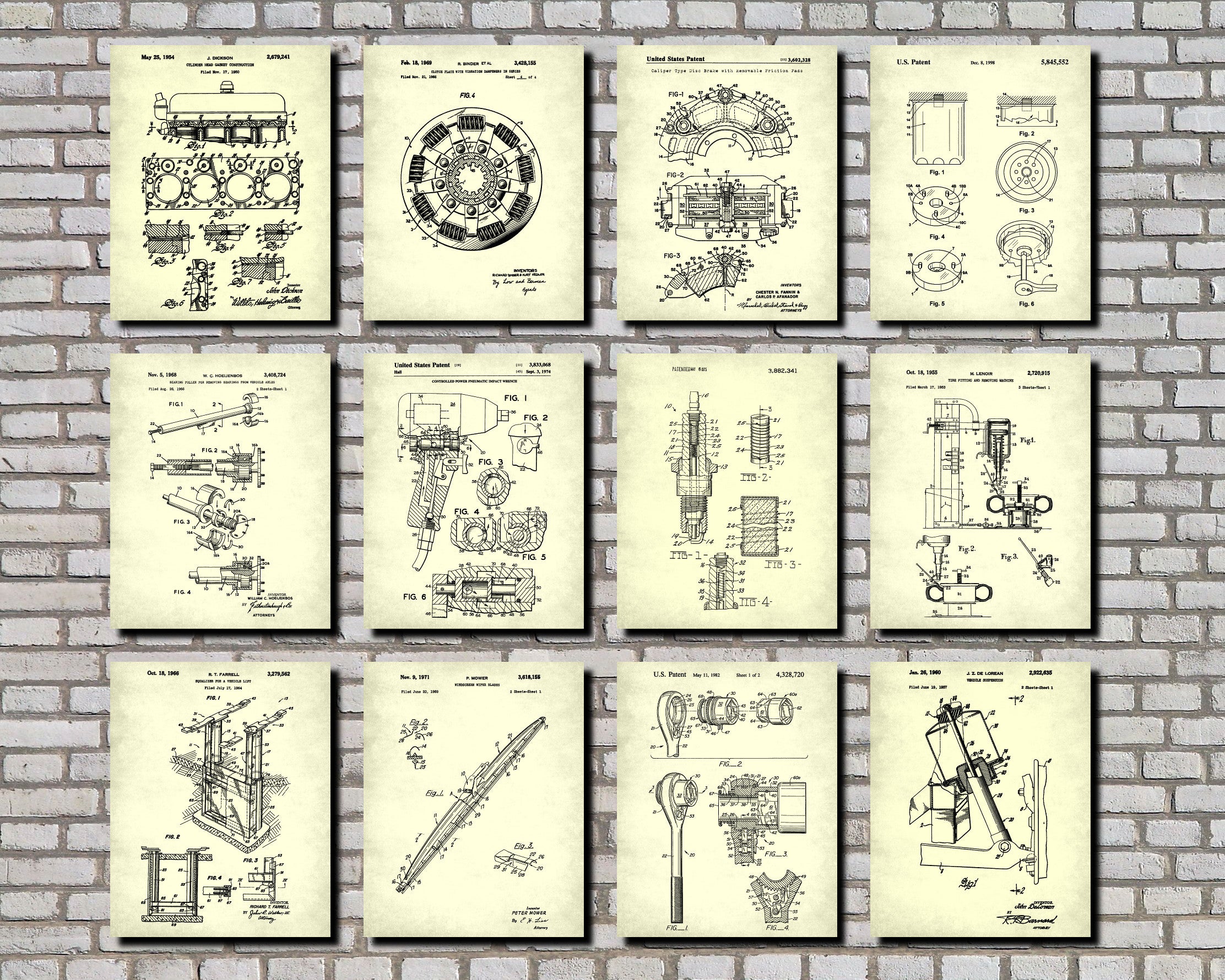 Garage Workshop Patent Prints Set 12 Posters Mechanic Gift