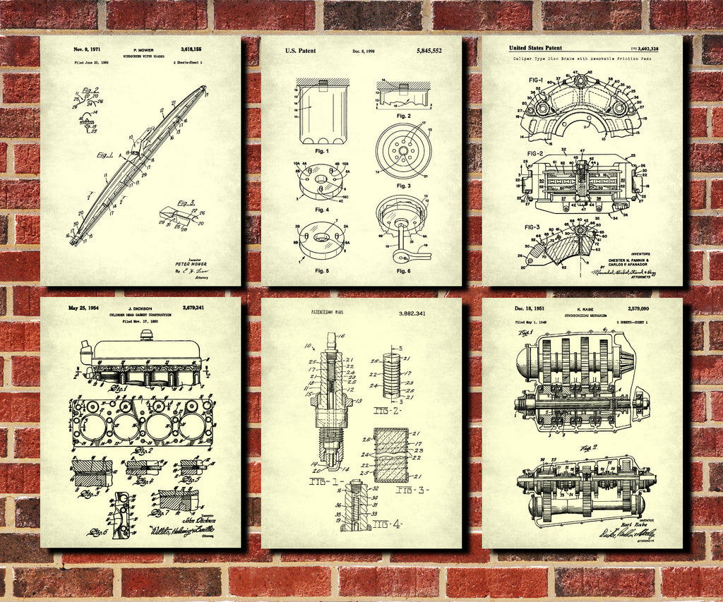Garage Workshop Patent Prints Set 6 Office Posters