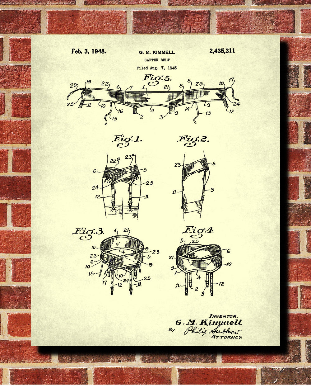 Garter Belt Patent Print Lingerie Blueprint Fashion Poster