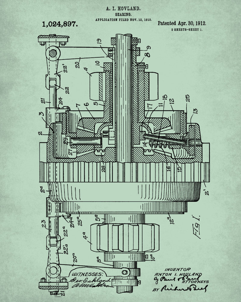 Engineering Patent Print Gears Wall Art Poster - OnTrendAndFab