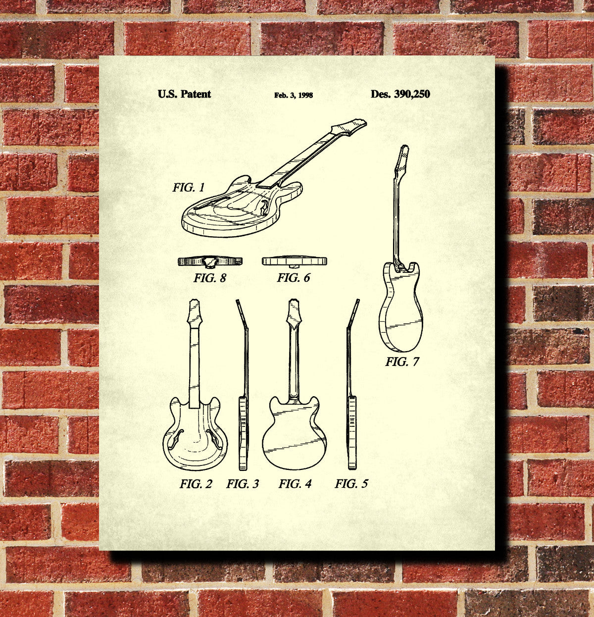 Gibson Guitar Blueprint Musical Instrument Patent Print Poster