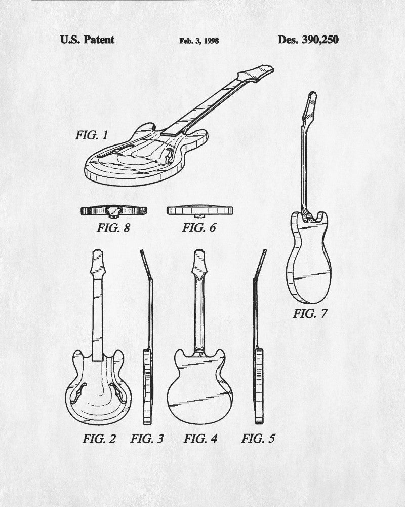 Gibson Guitar Blueprint Musical Instrument Patent Print Poster