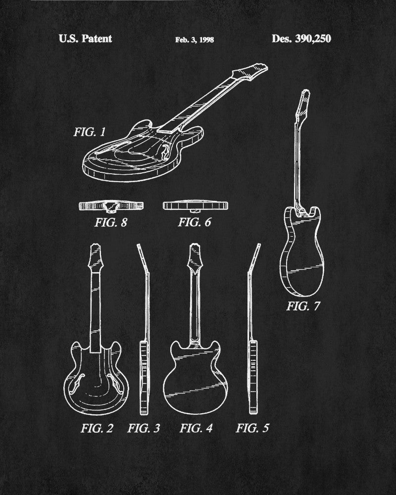 Gibson Guitar Blueprint Musical Instrument Patent Print Poster