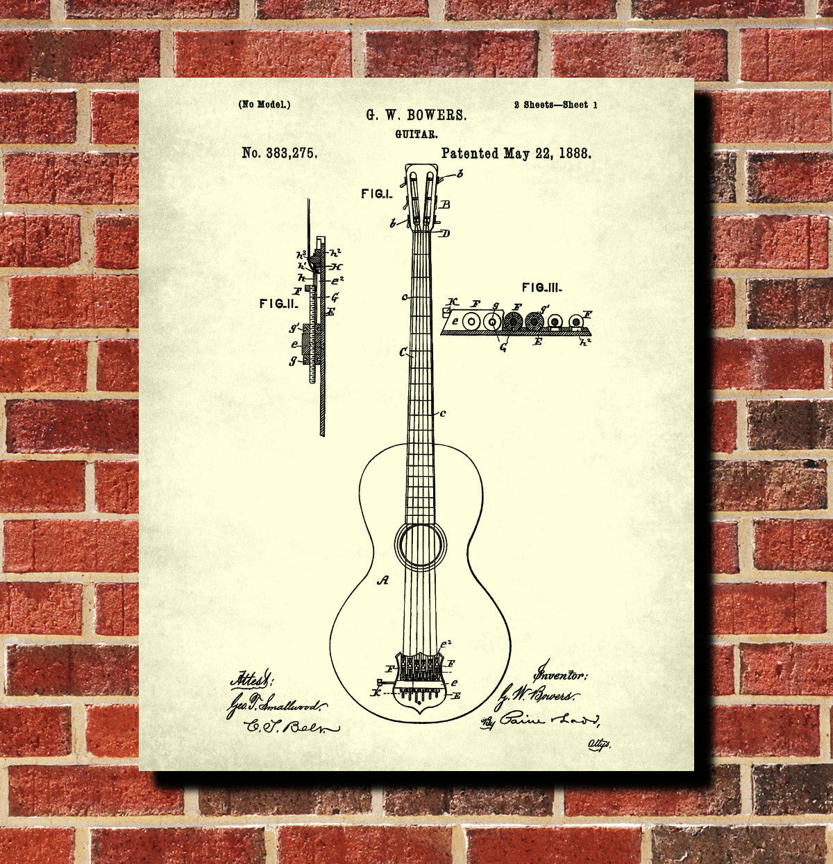 Guitar Patent Print Musical Instrument Blueprint Guitar Poster