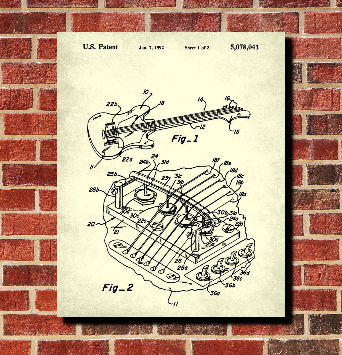 Guitar Blueprint Guitar Poster Musical Instrument Patent Print