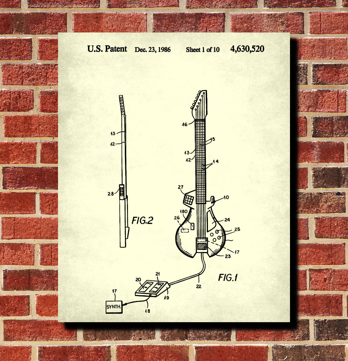 Guitar Blueprint Guitar Patent Print Musical Instrument Poster