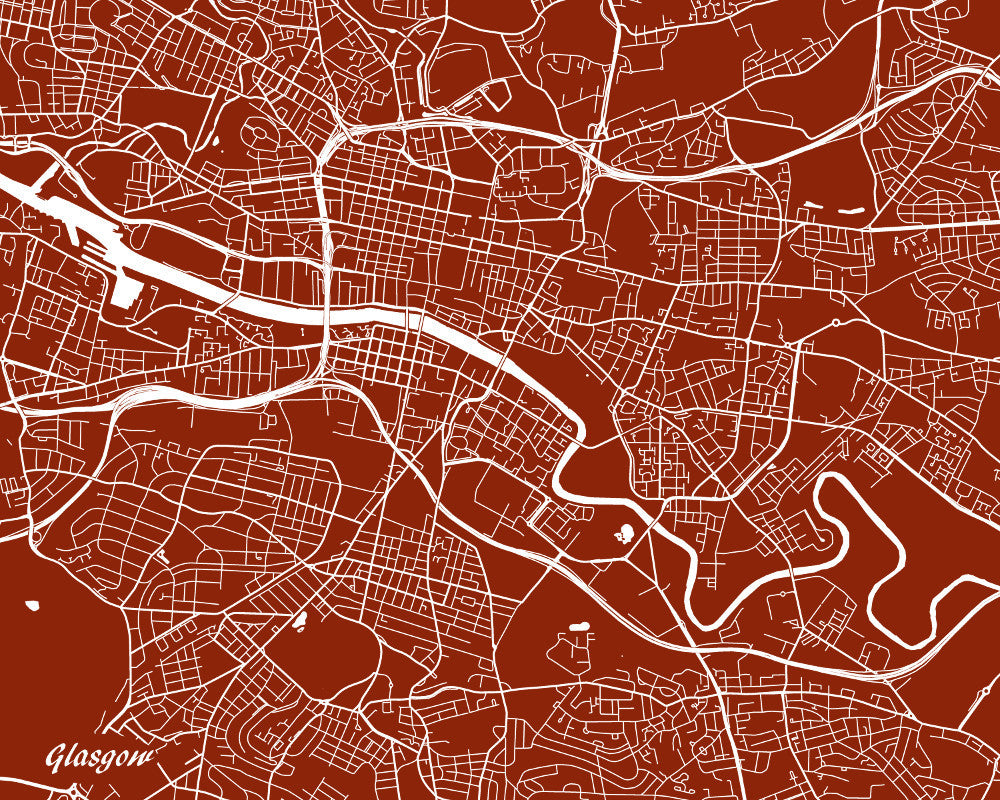 Glasgow City Street Map Print Modern Art Poster Home Decor - OnTrendAndFab