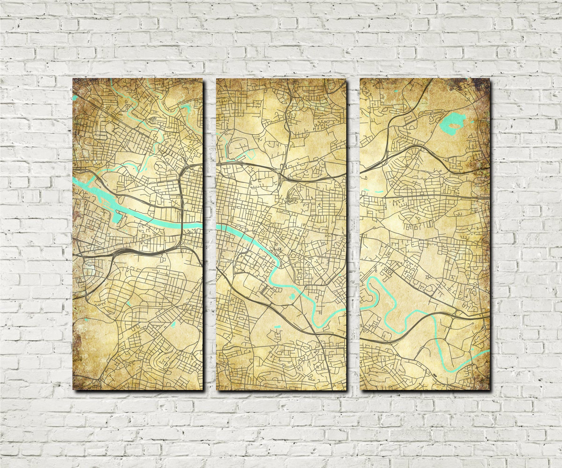 Glasgow Street Map 3 Panel Canvas Wall Map 7100C3