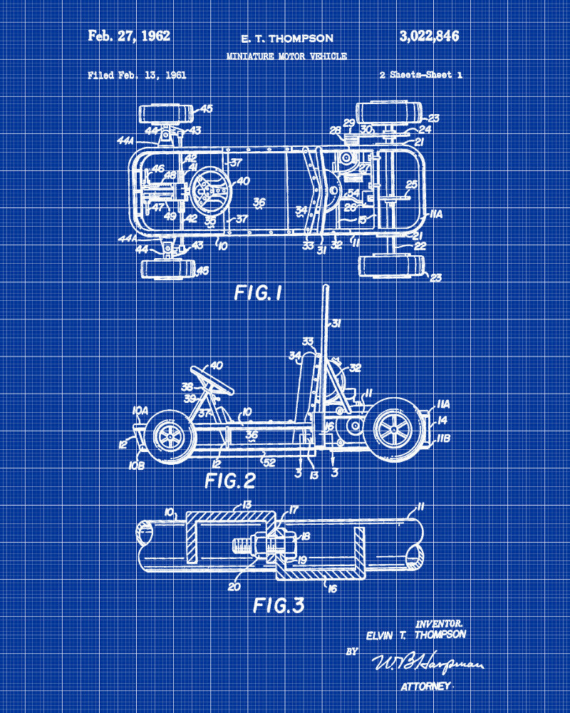 Gokarting Patent Print Racing Blueprint Track Car Poster