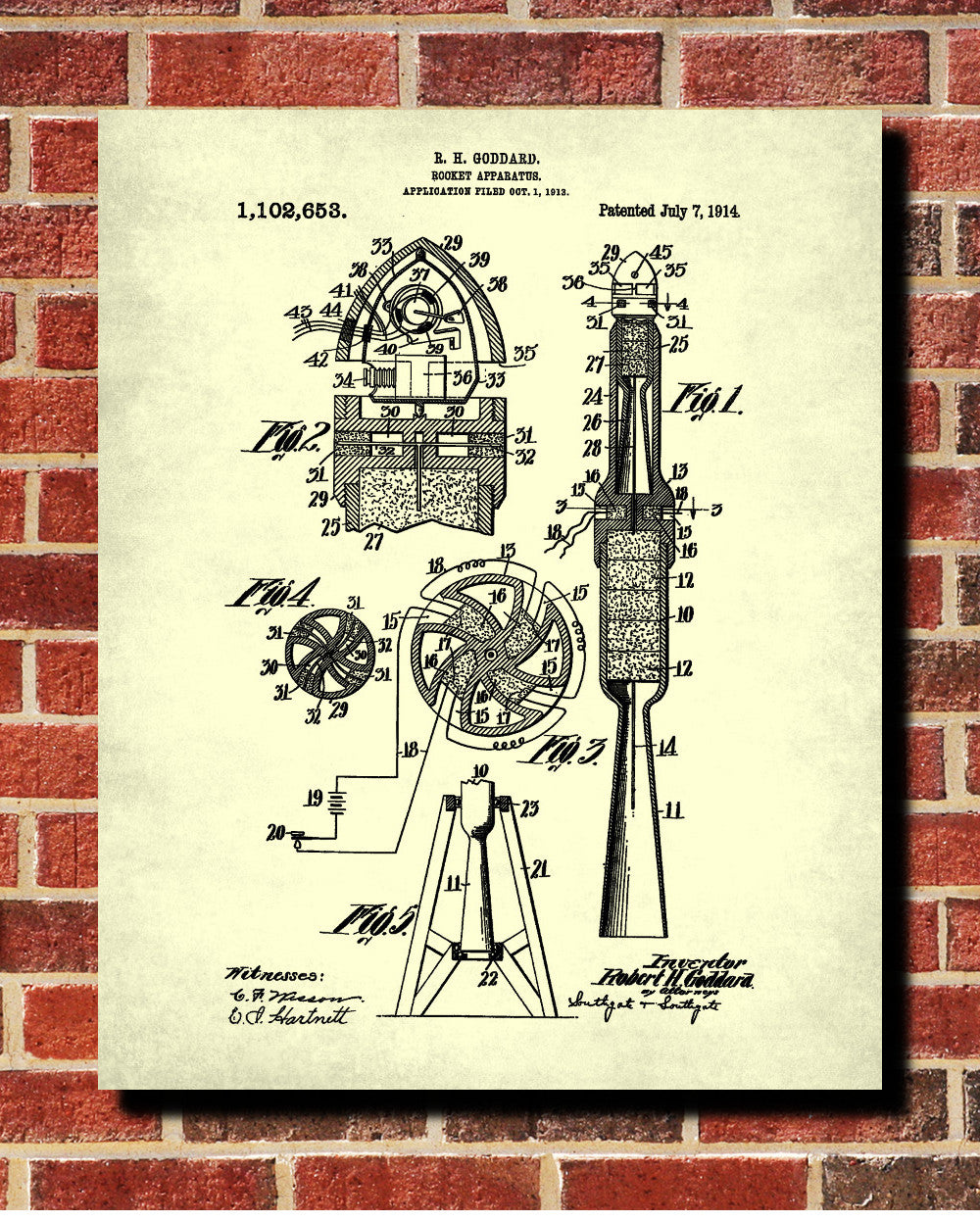 Goddard Rocket Patent Print Astronaut Blueprint Spaceship Poster - OnTrendAndFab