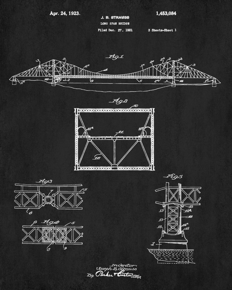 Golden Gate Bridge Patent Print Suspension Bridge Blueprint