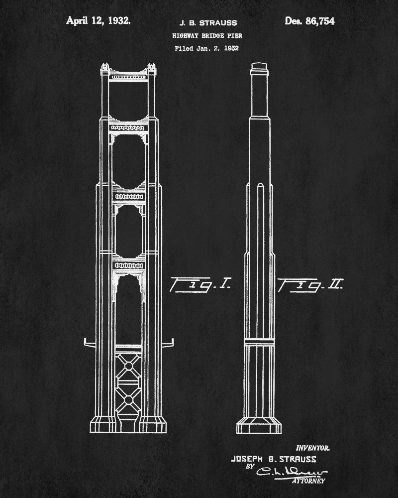 Golden Gate Bridge Patent Print Suspension Bridge Blueprint