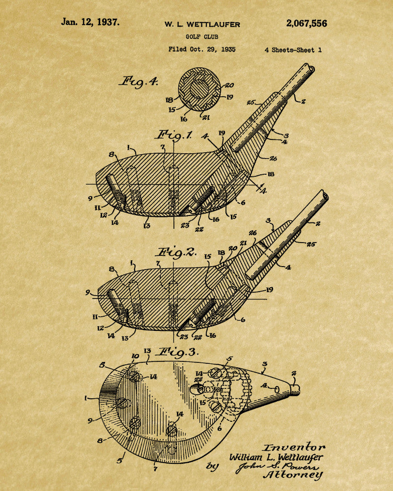 Golf Club Patent Print Golfer Wall Art Golfing Poster
