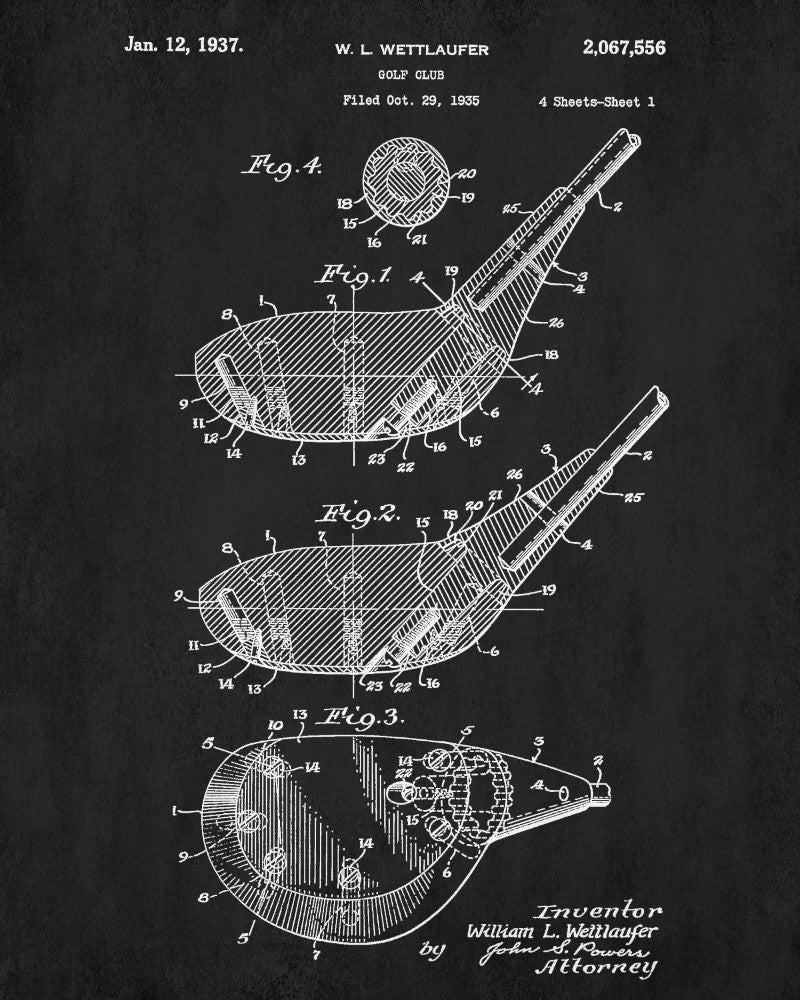 Golf Club Patent Print Golfer Wall Art Golfing Poster