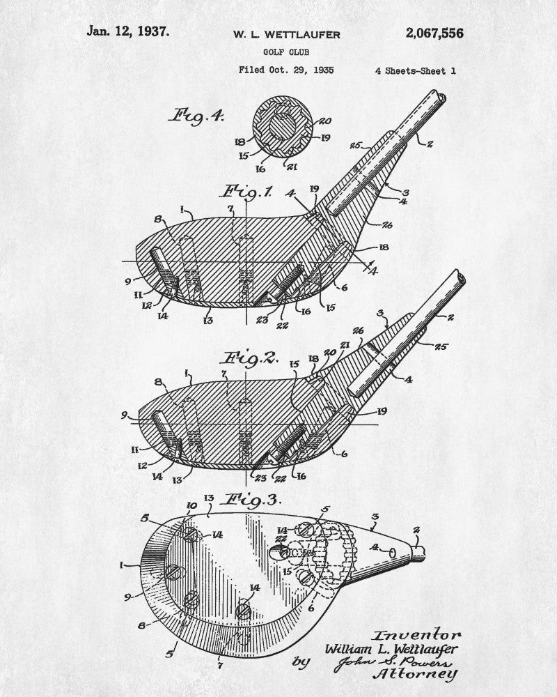 Golf Club Patent Print Golfer Wall Art Golfing Poster