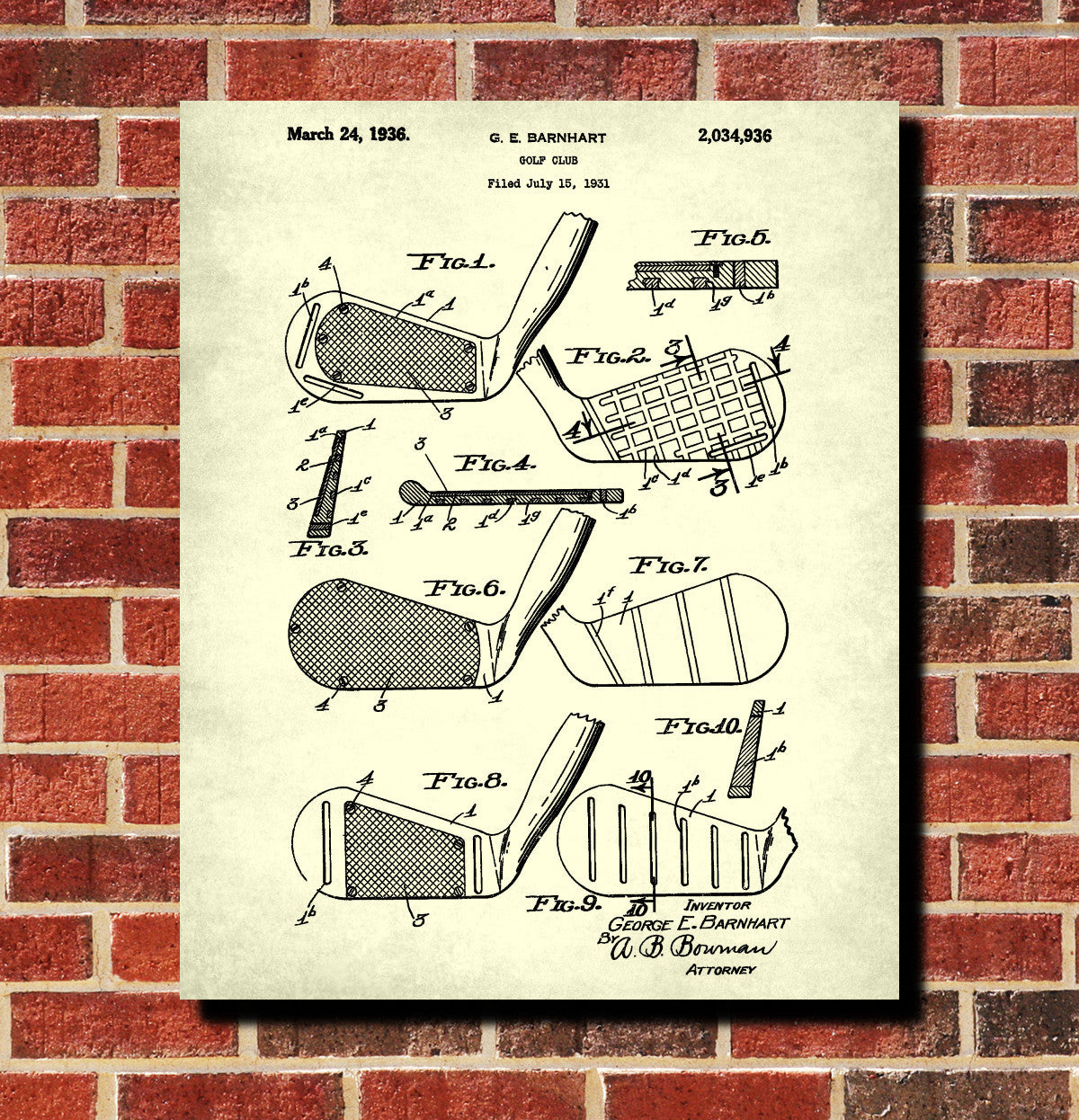 Copy of Golf Club Patent Print Golfing Blueprint Golfer Poster Wall Art
