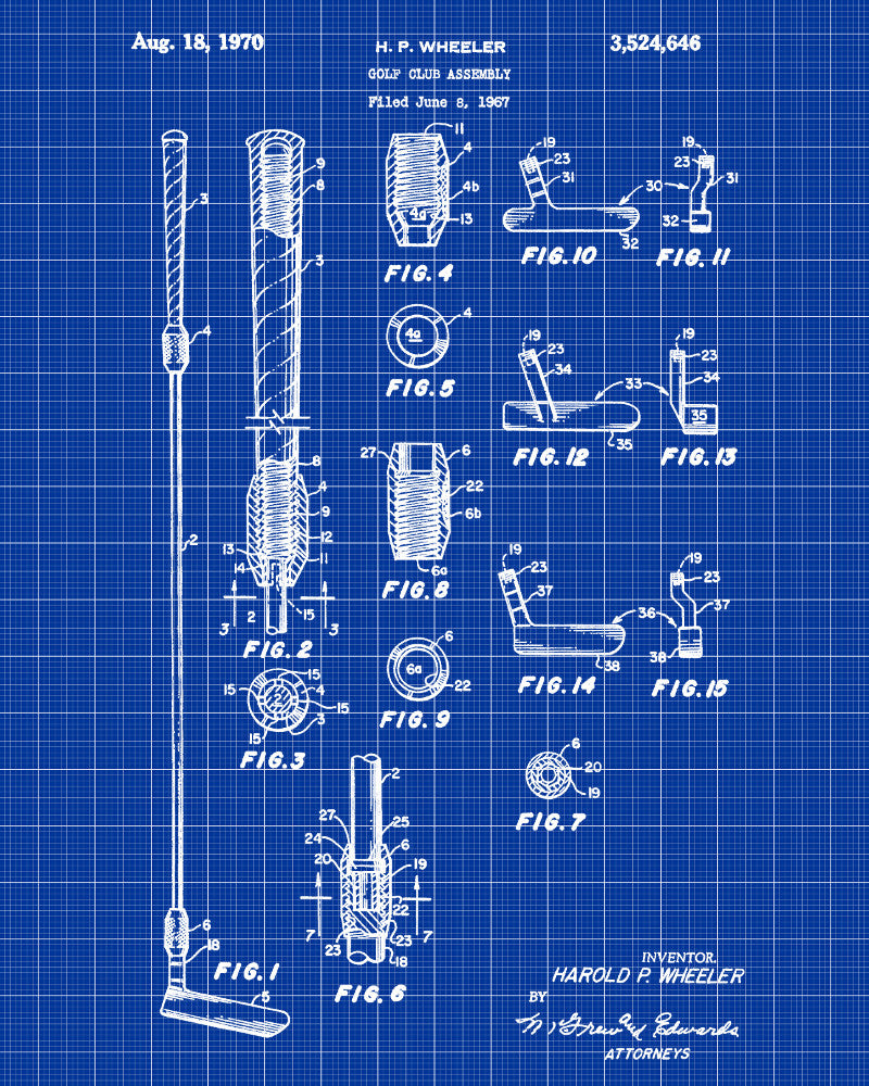 Golf Club Patent Print Golfer Wall Art Golfing Poster