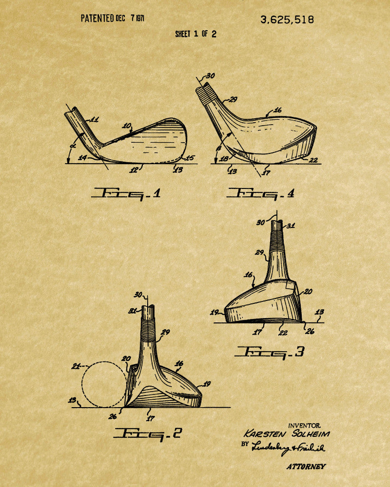 Golf Club Patent Print Golfer Wall Art Golfing Poster