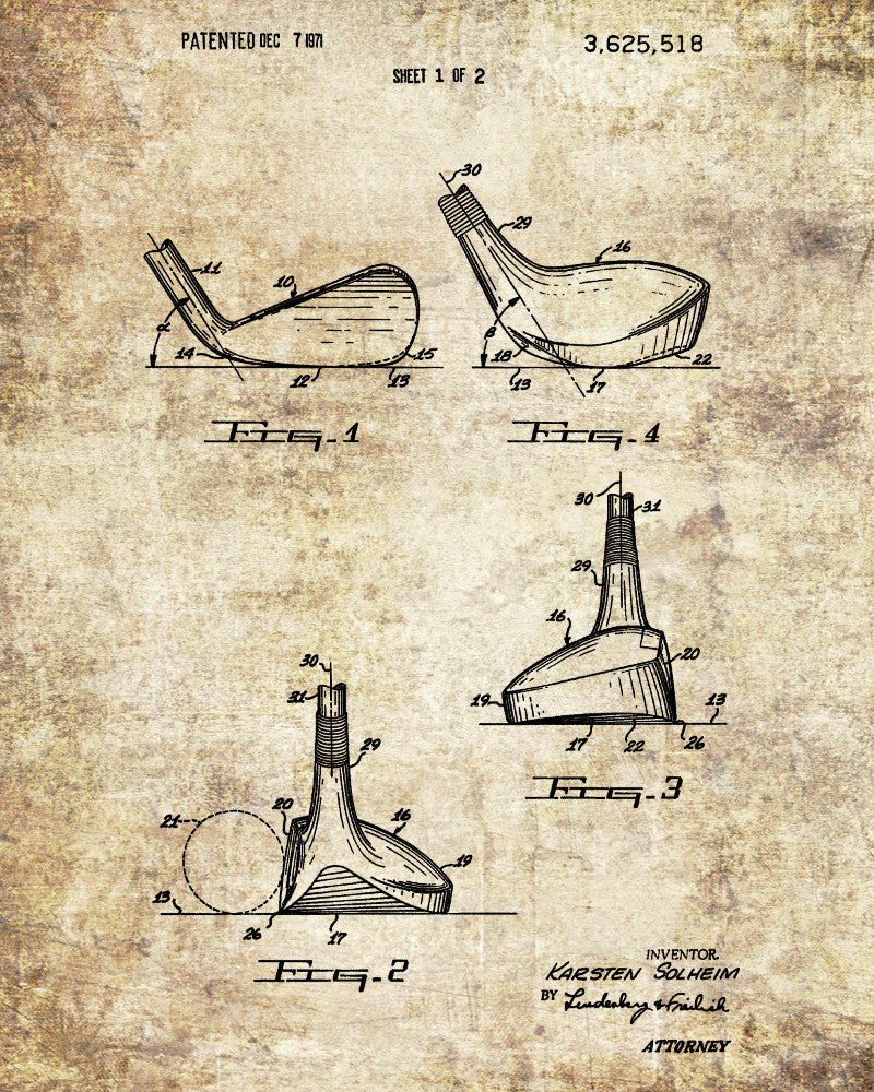 Golf Club Patent Print Golfer Wall Art Golfing Poster