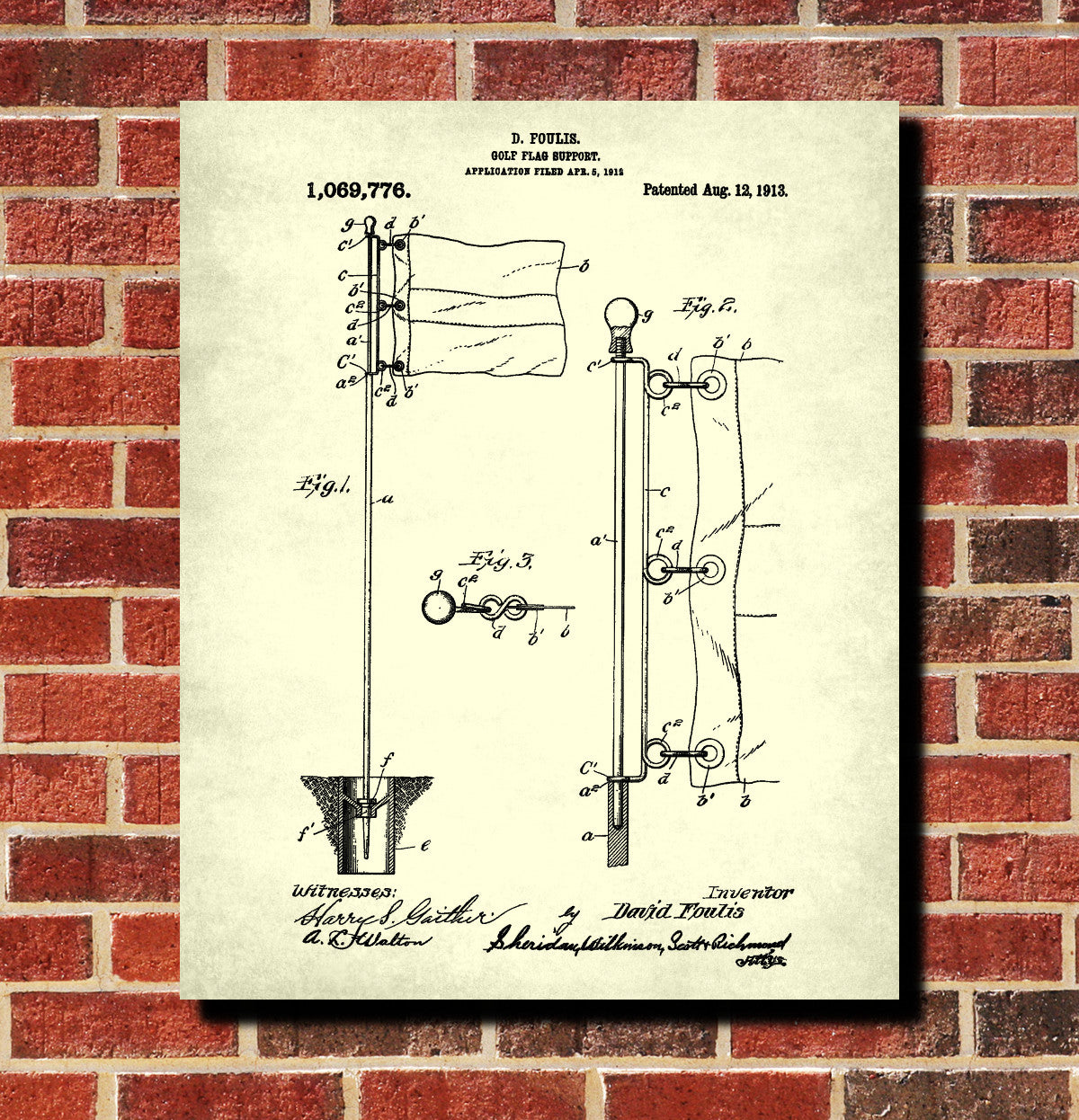 Golf Flag Patent Print Golfing Blueprint Golfer Poster