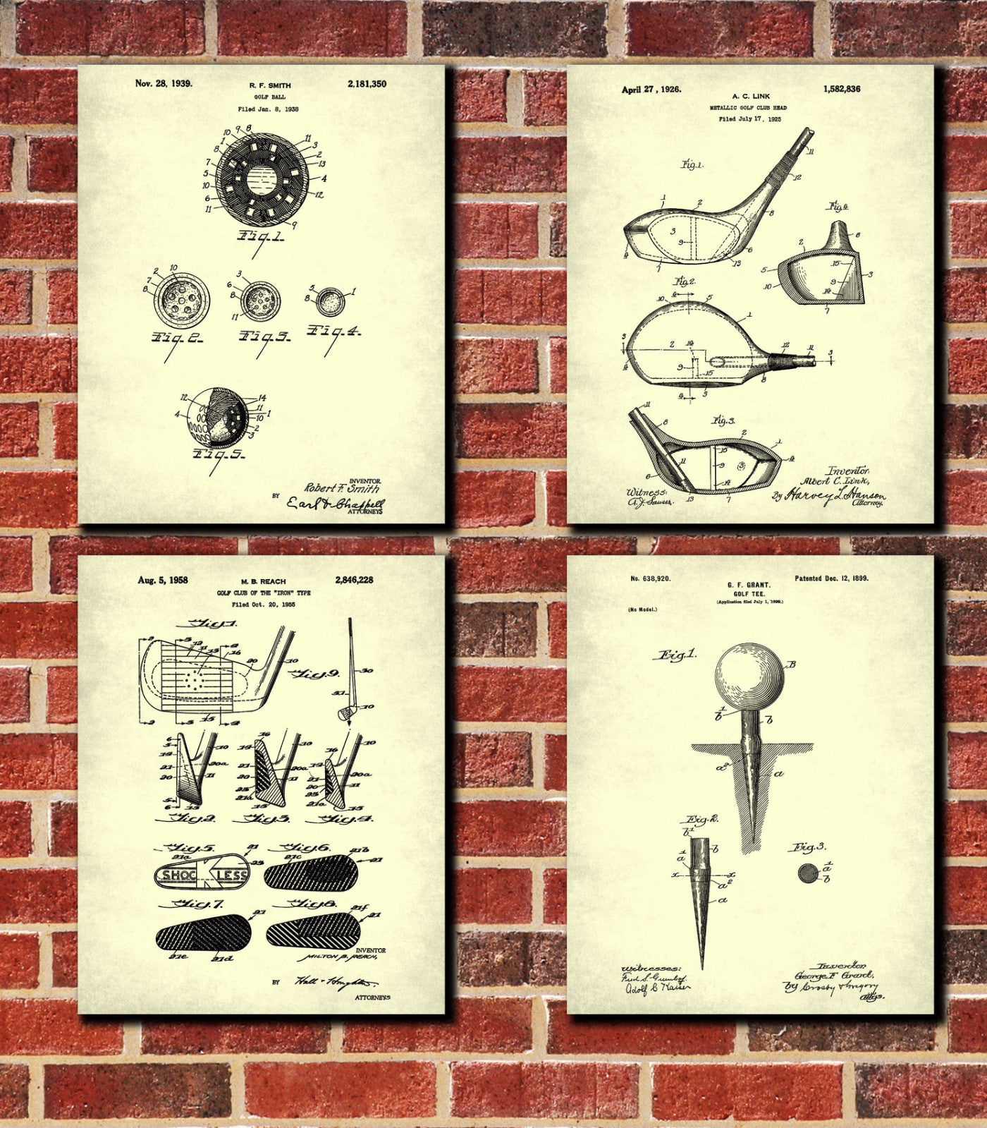 Golf Patent Prints Golfing Wall Art Golfer Posters Set 4