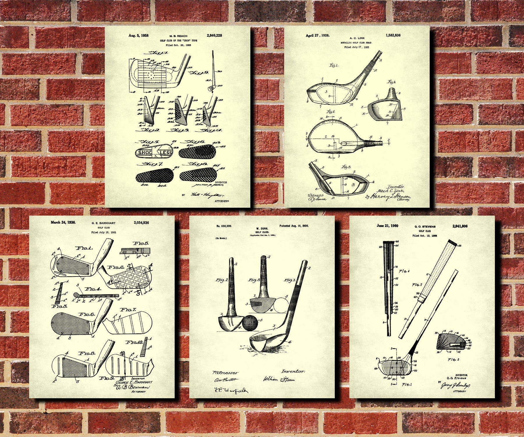 Golf Patent Prints Set 5 Golfing Posters Golfer Gift