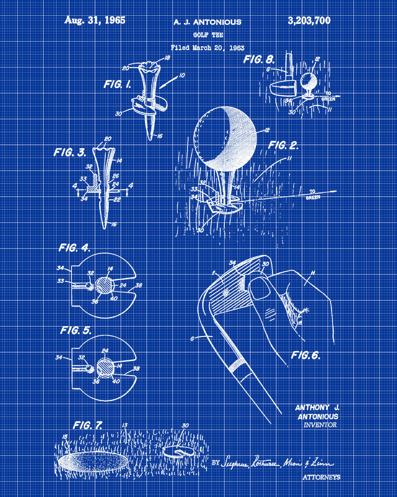 Golf Tee Patent Print Golfing Gift Golfer Poster