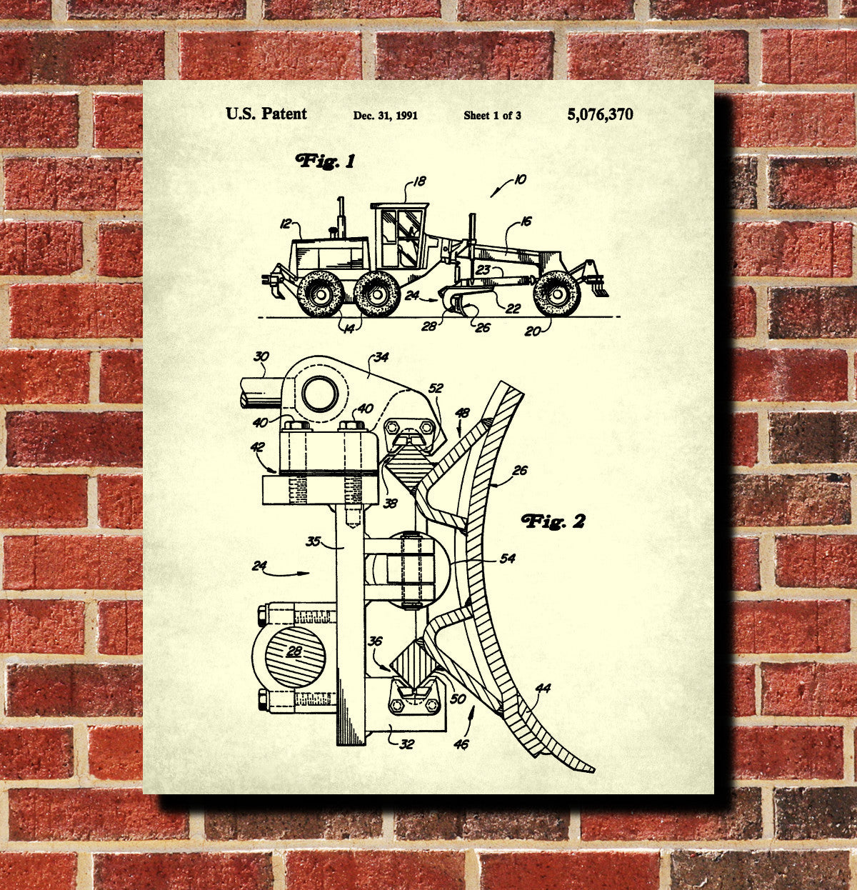 Grader Patent Print Construction Equipment Poster